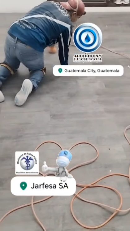 Poster de aplicación profesional de piso epóxico azul