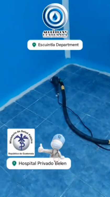 Poster de preparación y acabado epóxico azul en un área hospitalaria