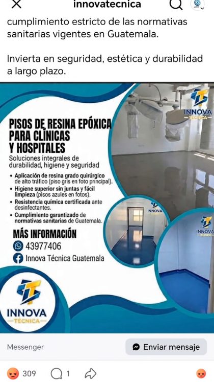 Poster publicitario de pisos epóxicos para clínicas y hospitales
