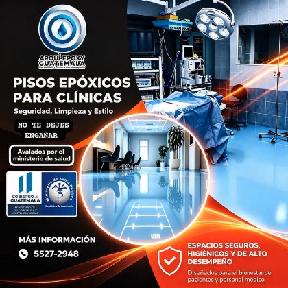 Poster publicitario de pisos epóxicos para clínicas modernas